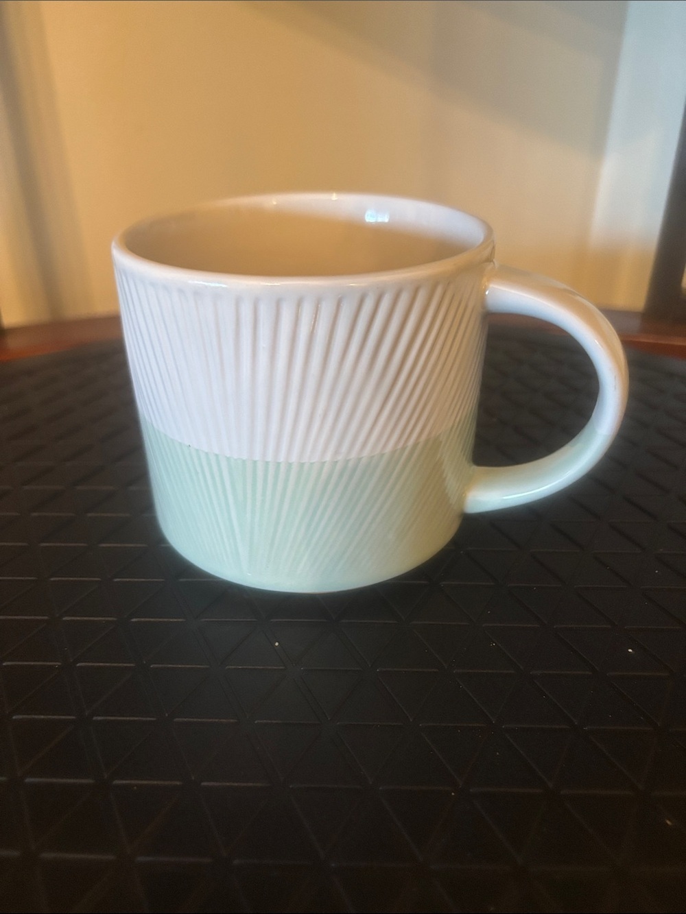Starbucks White and Mint Green Ribbed Ceramic Mug